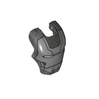 Onderdeel 80430pb03 - Minifiguur, groot scharnier bovenaan vizier met donkerblauwgrijs gezichtsscherm, fel lichtblauwe ogen en wangpatroon