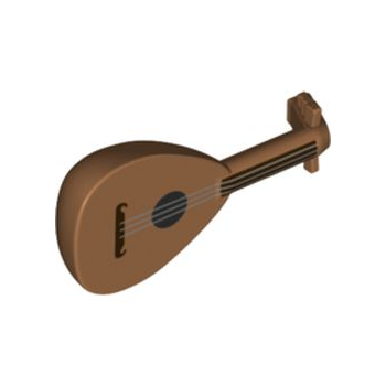 Onderdeel 80503pb01 - Minifiguur, muziekinstrument, luit met donkerbruine hals en zilveren snarenpatroon