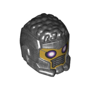 Part 80801pb01 - Minifigure, Headgear Helmet Space Wraparound with Black Hair on Top, Breathing Vents and Purple Rimmed Eye Holes Pattern (Star-Lord)