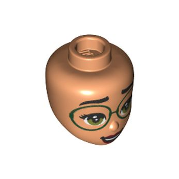 Onderdeel 83510 - Minipop, hoofdvrienden met zwarte wenkbrauwen, grote donkergroene bril, olijfgroene ogen, donkerrood lippenpatroon (Mirabel)