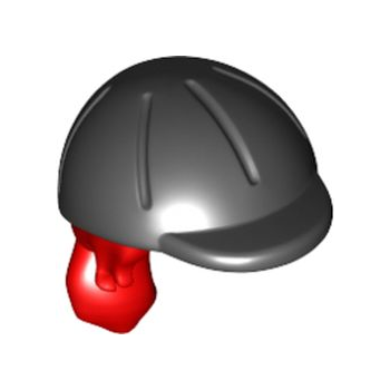 Onderdeel 92254pb01 - Minipop, haarcombo, haar met hoed, lange paardenstaart, pony aan de zijkant, gat in de rug met gegoten patroon voor zwarte paardrijhelm