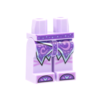 Teil 970c00pb1228 – Hüften und Beine mit dunkelviolettem Rock, mittelvioletten Wirbeln, metallisch hellblauen Punkten und Rand, dunkelviolettem Zehenmuster