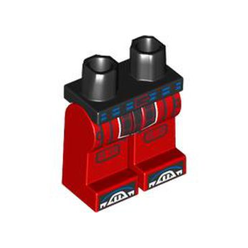 Teil 970c05pb29 – Hüften und rote Beine mit blauem Gürtel, dunkelroter Schnalle und Platte, Knieschützer, schwarze Schuhspitzen mit weißem Zehenmuster