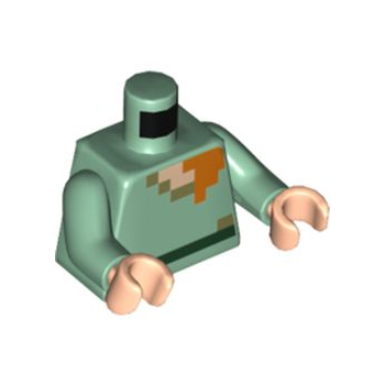 Part 973pb2186c01 - Torso Pixelated Shirt with Olive Green Collar and Dark Green Belt, Light Nougat Neck, Orange Hair Pattern / Sand Green Arms / Light Nougat Hands