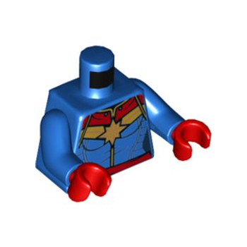 Teil 973pb3912c01 – Weiblicher Torso-Umriss mit goldenem 8-zackigen Stern und breiten Streifen, dunkelrotes Kragen- und Gürtelmuster / blaue Arme / rote Hände