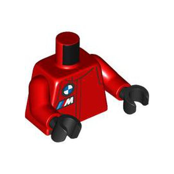 Onderdeel 973pb5570c02 - Torso Racingpak met zwart paneel, BMW Motorsport-logo, witte hoofdletter M met rood, blauw en donkerblauw diagonaal strepenpatroon / rode armen / zwarte handen