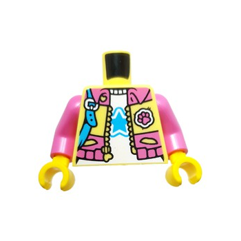 Onderdeel 973pb6021c01 - Torso-jas open met zakken, hartrits en donkerroze kraag, taillebandpaneel en pootprintpatch over wit shirt met middelgrote blauwe ster, konijnen-/konijnenschoudertas met band- en gesppatroon / donkerroze armen / gele handen