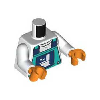 Part 973pb6025c01 - Torso Dark Turquoise Overalls with Toilet Logo, Dark Blue Buckles and Silver Buttons over Shirt Pattern / White Arms / Orange Hands