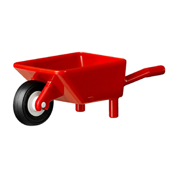 Onderdeel 98288c01 - Minifiguur, kruiwagen met wit katrolwiel en zwarte band, 14 mm diep x 4 mm glad, klein enkel exemplaar met nummer in reliëf op de zijkant (98288 / 3464c03)