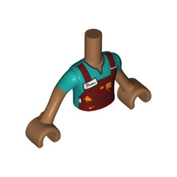 Onderdeel FTBpb036c01 - Torso Mini Doll Boy Donker Turquoise Top met Donker Bruine Overall en Naamlabelpatroon, Medium Nougat Armen met Handen met Donker Turquoise Mouwen