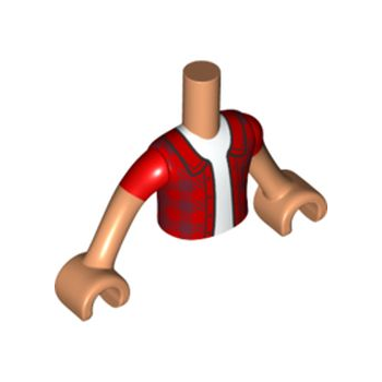 Onderdeel FTBpb061c01 - Torso Mini Doll Boy Rood geruit overhemd met zak, wit onderhemdpatroon, nougat armen met handen met rode korte mouwen