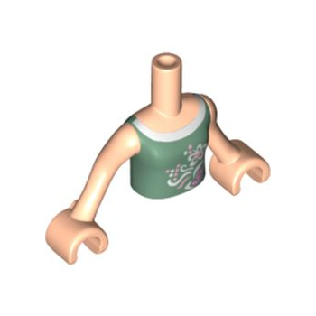 Onderdeel FTGpb040c01 - Torso Mini Doll Girl Zandgroen Vest Topje met Bloemen- en Vlinderpatroon, Licht Nougat Armen met Handen