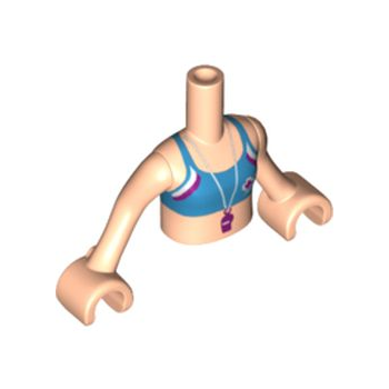 Onderdeel FTGpb046c01 - Torso Mini Doll Girl Blauwe Bikinitop met Fluitjepatroon, Licht Nougat Armen met Handen