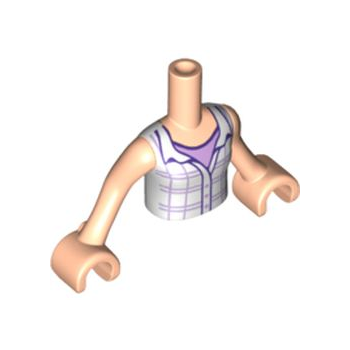 Onderdeel FTGpb047c01 - Torso Mini Doll Girl Wit geruite top met knoopjes, mouwloos met open kraag over lavendelkleurig shirtpatroon, licht nougat armen met handen