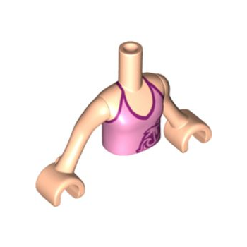 Onderdeel FTGpb048c01 - Torso Mini Doll Girl Felroze Haltertop met Palmboom, Golven en Bloemenpatroon, Licht Nougat Armen met Handen