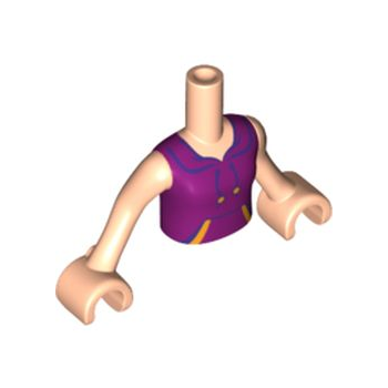 Onderdeel FTGpb096c01 - Torso Mini Doll Girl Magenta Top met Touwtjes en Voorzakken Patroon, Licht Nougat Armen met Handen