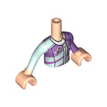 Onderdeel FTGpb190c01 - Torso Mini Doll Girl Licht Aqua en Medium Lavendel Racejack Patroon, Licht Nougat Armen met Handen met Licht Aqua Rechtermouw, Medium Lavendel Linkermouw