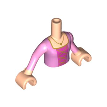 Onderdeel FTGpb211c01 - Torso Mini Doll Girl Felroze Top, Donkerroze Middenstuk met Gouden Veterpatroon, Lichte Nougat Armen met Handen en Felroze Mouwen