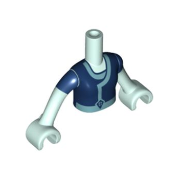Onderdeel FTGpb235c01 - Torso Mini Doll Girl Donkerblauwe Tuniek met Zilverblauw Randpatroon, Licht Aqua Armen met Handen met Donkerblauwe Mouwen