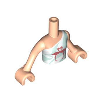 Onderdeel FTGpb250c01 - Torso Mini Doll Girl Wit en licht aqua mouwloos topje met één bandje met koraal flamingo vogels patroon, licht nougat armen met handen