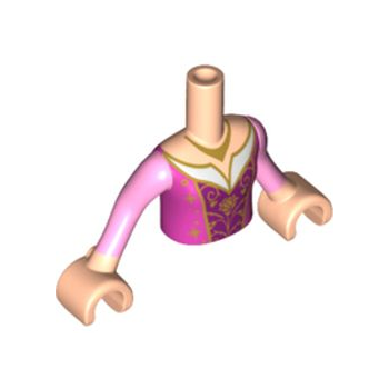 Onderdeel FTGpb251c01 - Torso Mini Doll Girl Donkerroze Jurk, Magenta Voorkant, Gouden Ketting, Filigree Patroon, Licht Nougat Armen met Handen en Felroze Mouwen