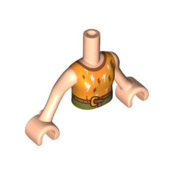 Onderdeel FTGpb260c01 - Torso Minipop Meisje Oranje en Fel Licht Oranje Top met Bliksemschichten en Riempatroon, Licht Nougat Armen met Handen