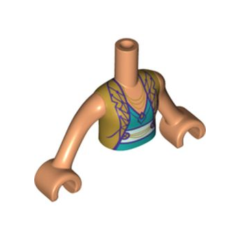 Onderdeel FTGpb324c01 - Torso Mini Doll Girl Goudkleurig Vest met Donkerpaarse Overlay, Donker Turquoise Top en Gouden Kettingpatroon, Nougat Armen met Handen