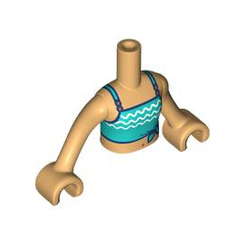 Onderdeel FTGpb474c01 - Torso Mini Doll Girl Donker Turquoise Badpak Top met Wit Golvend Strepenpatroon, Medium Bruine Armen met Handen