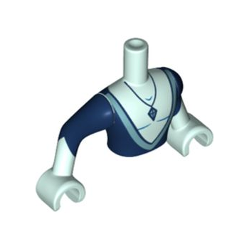 Onderdeel FTMpb043c01 - Torso Mini Doll Man Donkerblauwe Top Diep Uitgesneden en Kristallen Kettingpatroon, Licht Aqua Armen met Handen en Donkerblauwe Mouwen