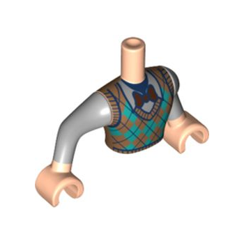 Onderdeel FTMpb051c01 - Torso Mini Doll Man Gebreid Argyle Trui Vest met Strikpatroon, Licht Nougat Armen met Handen met Zandblauwe Mouwen
