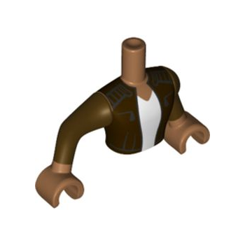 Onderdeel FTMpb053c01 - Torso Mini Doll Man Donkerbruin Jasje met Wit Shirtpatroon, Medium Nougat Armen met Handen met Donkerbruine Mouwen