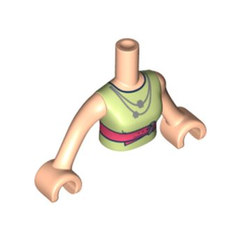 Onderdeel FTWpb299c01 - Torso Mini Doll Vrouw Geelgroen Shirt met Koraal Riem en Zilveren Kettingpatroon, Licht Nougat Armen met Handen