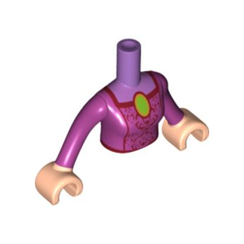 Onderdeel FTWpb366c01 - Torso Mini Doll Woman Magenta Top met donkerrode filigraan, limoengroen brochepatroon, licht nougat armen met handen met magenta lange mouwen